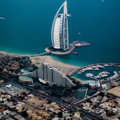 The Burj Al Arab hotel on the coast of Dubai