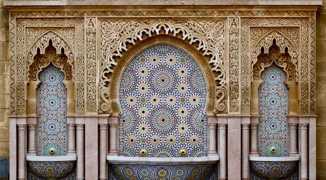 Moroccan zellige tile fountain